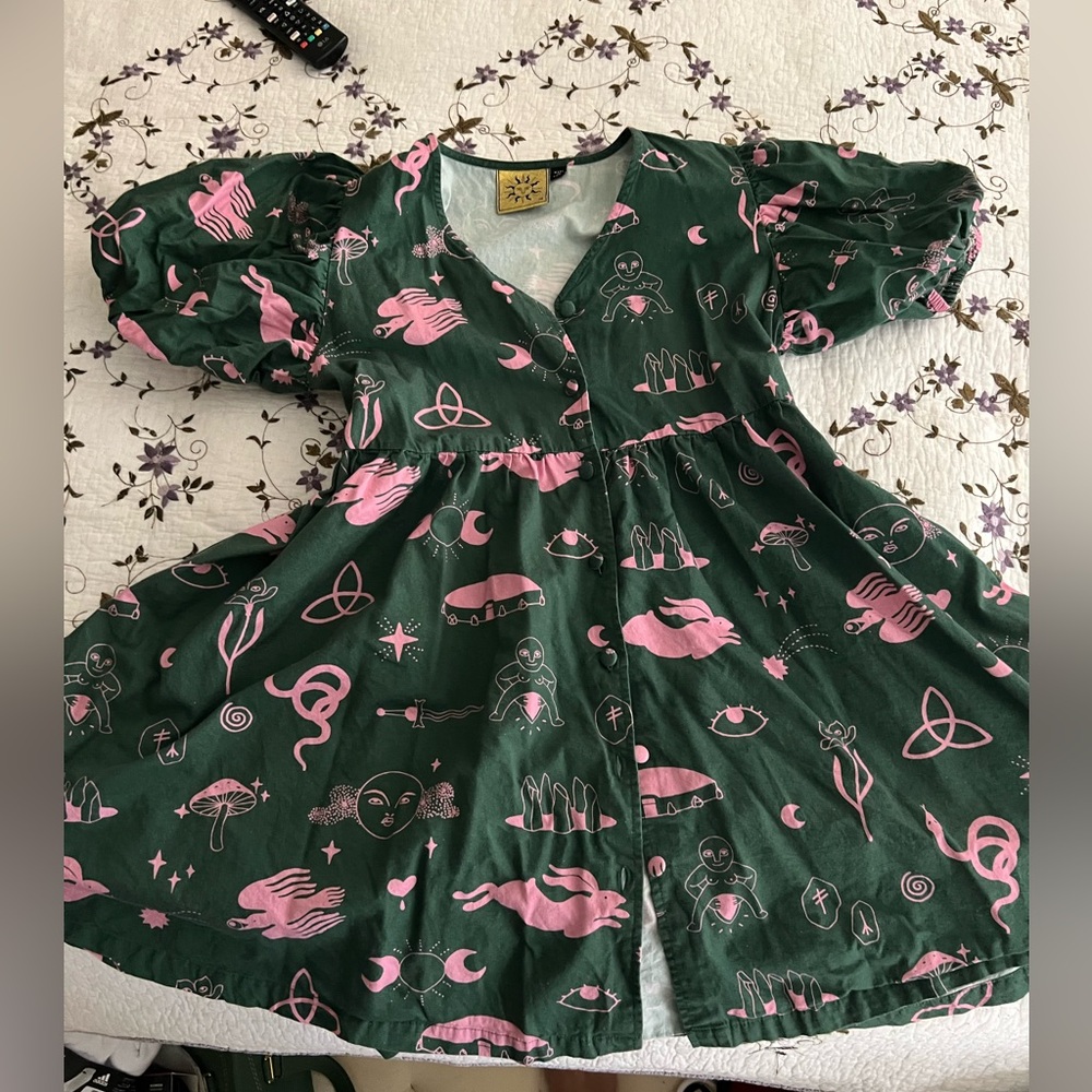 Lazy Oaf Laura Callaghan Hidden symbols puff sleeve dress